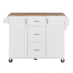 Kahomvis White Mdf Base with Wood Top Rolling Kitchen Island (17-in x 50-in x 36.9-in)