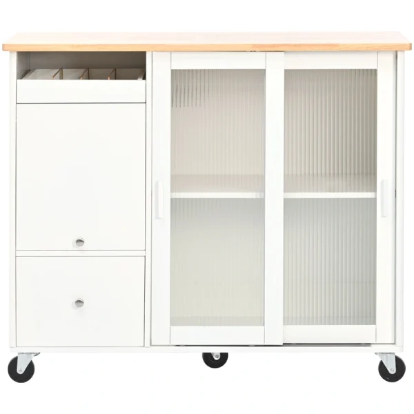 Kahomvis White Mdf Base with Wood Top Rolling Kitchen Island (18-in x 44-in x 37-in)