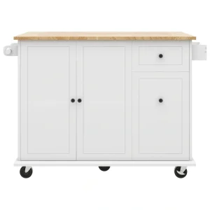 Kahomvis White Mdf Base with Wood Top Rolling Kitchen Island (29-in x 54-in x 36.8-in)