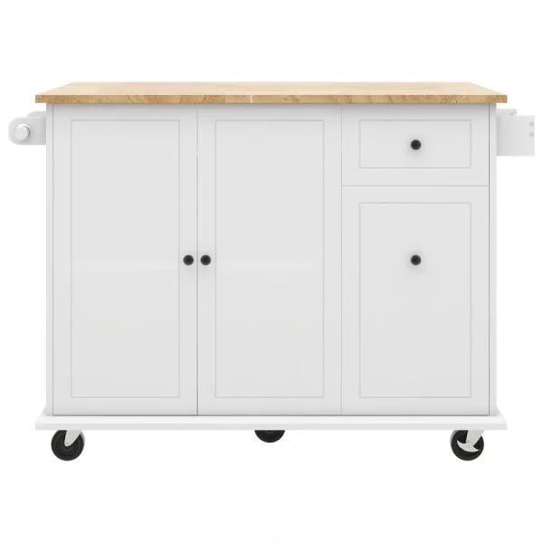Kahomvis White Mdf Base with Wood Top Rolling Kitchen Island (29-in x 54-in x 36.8-in)