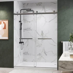 Kobiworks Catalyst 60 in. W x 76 in. H Double Sliding Frameless Shower Door in Chrome with 3/8 in. Ultra Clear Glass