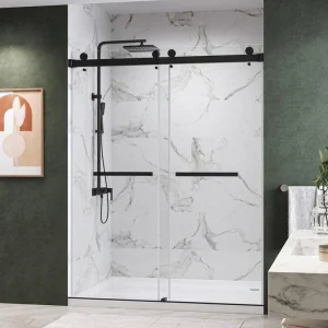 Kobiworks Catalyst 60 in. W x 79 in. H Double Sliding Frameless Shower Door in Matte Black with 3/8 in. Clear Glass