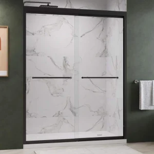 Kobiworks Fusion 56 in. to 60 in. W x 72 in. H Double Sliding Framed Shower Door in Matte Black with 5/16 in. Clear Glass