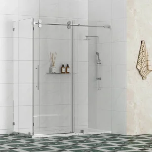 Kobiworks Radiance 66 in. W x 35 in. D x 76 in. H Sliding Frameless Corner Shower Enclosure in Chrome with Clear Glass