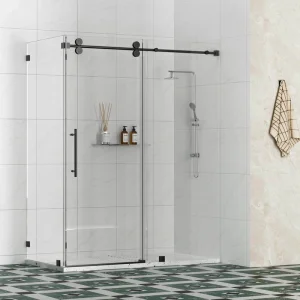 Kobiworks Radiance 72 in. W x 36 in. D x 76 in. H Sliding Frameless Corner Shower Enclosure in Matte Black with Clear Glass