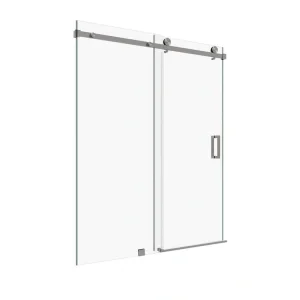Kobiworks Serenity 60 in. W x 79 in. H Single Sliding Frameless Shower Door in Brushed Nickel with 3/8 in. Clear Glass