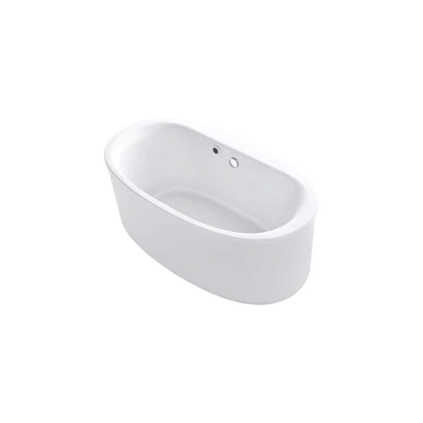 KOHLER 60 in. x 34 in. Acrylic Flatbottom Oval Freestanding Bathtub with Bask Heated Surface and Straight Shroud in White
