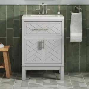 KOHLER Accra 24in. Single Sink Freestanding Atmos Grey Bath Vanity with Bianco Bella Quartz Top Assembled