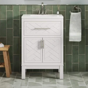 KOHLER Accra 24in. Single Sink Freestanding White Bath Vanity with Pure White Quartz Top Assembled