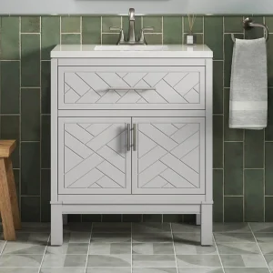 KOHLER Accra 30in. Single Sink Freestanding Atmos Grey Bath Vanity with Bianco Bella Quartz Top Assembled