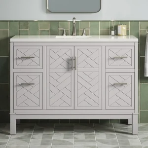 KOHLER Accra 48in. Single Sink Freestanding Atmos Grey Bath Vanity with Bianco Bella Quartz Top Assembled
