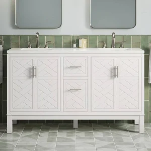 KOHLER Accra 60in. Double Sink Freestanding White Bath Vanity with Pure White Quartz Top Assembled
