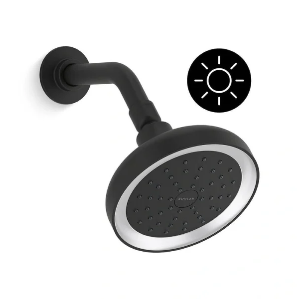 KOHLER Arise 1-Spray Pattern 5.6875 in. Lighted Wall Mount Fixed Shower Head in Matte Black