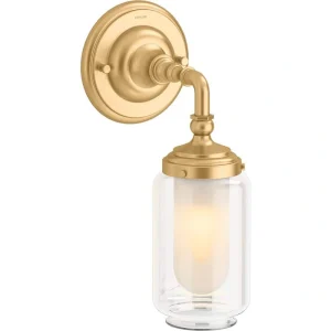 KOHLER Artifacts 1 Light Brushed Moderne Brass Indoor Bathroom Vanity Light Fixture, Downlight Position Only, UL Listed