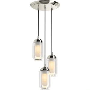 KOHLER Artifacts 3 Light Pendant Lighting Fixture for Kitchen Island, Polished Nickel, 10′ Adjustable Cord Length