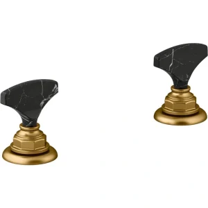 KOHLER Artifacts Widespread Bathroom Sink Faucet Handles with Nero Marquina Marble, Vibrant Brushed Moderne Brass