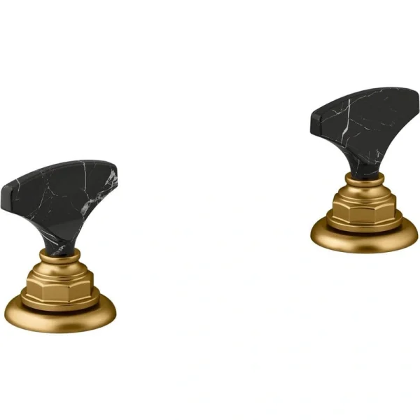 KOHLER Artifacts Widespread Bathroom Sink Faucet Handles with Nero Marquina Marble, Vibrant Brushed Moderne Brass