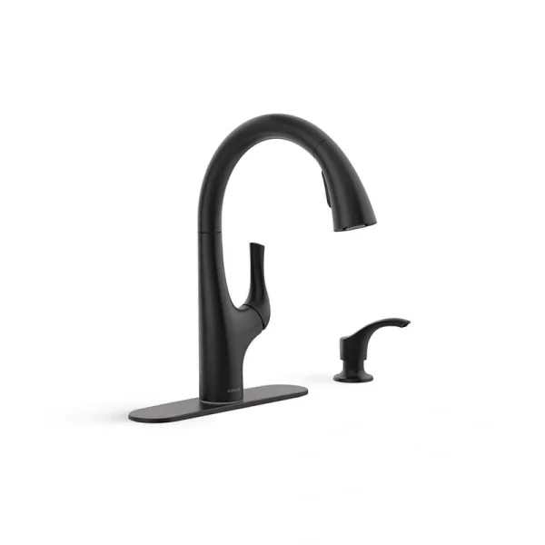 KOHLER Avi Single-Handle Pull Out Sprayer Kitchen Faucet in Matte Black