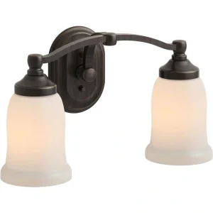 KOHLER Bancroft 2 Light Oil Rubbed Bronze Indoor Bathroom Vanity Light Fixture, Position Facing Up or Down, UL Listed