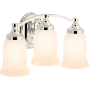 KOHLER Bancroft 3 Light Polished Nickel Indoor Bathroom Vanity Light Fixture, Position Facing Up or Down, UL Listed