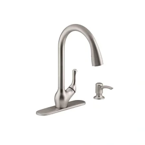 KOHLER Barossa Single-Handle Pull-Down Sprayer Kitchen Faucet with Soap/Lotion Dispenser in Vibrant Stainless