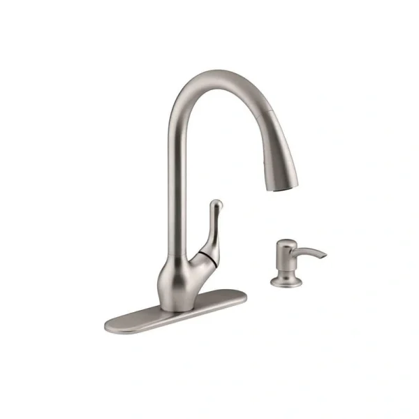 KOHLER Barossa Single-Handle Pull-Down Sprayer Kitchen Faucet with Soap/Lotion Dispenser in Vibrant Stainless