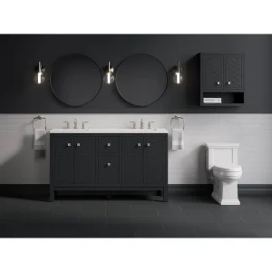 KOHLER Beauxline 60.31in. Double Sink Freestanding Slate Grey Bath Vanity with White Quartz Top Assembled