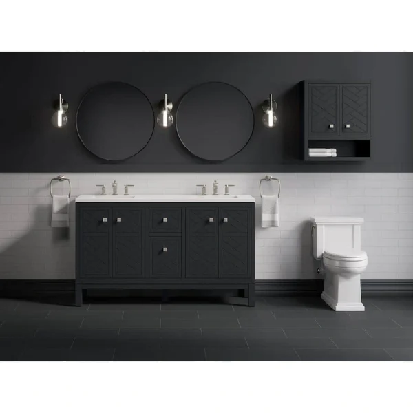 KOHLER Beauxline 60.31in. Double Sink Freestanding Slate Grey Bath Vanity with White Quartz Top Assembled