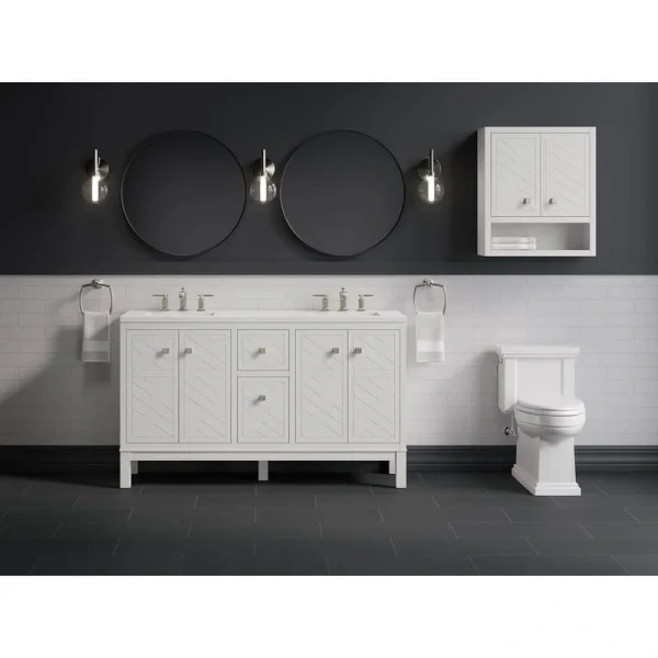 KOHLER Beauxline 60.31in. Double Sink Freestanding White Bath Vanity with White Quartz Top Assembled