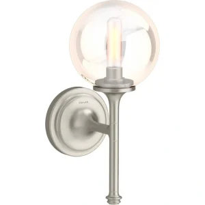 KOHLER Bellera 1 Light Brushed Nickel Indoor Wall Sconce with Globular Glass Shade, UL Listed