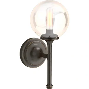 KOHLER Bellera 1 Light Oil Rubbed Bronze Indoor Wall Sconce with Globular Glass Shade, UL Listed