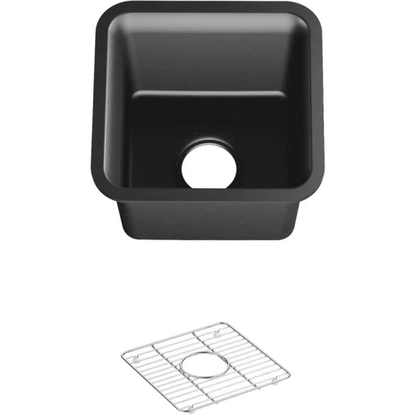 KOHLER Cairn 16 Gray Matte Stone 16 in. Undermount Bar Sink in Matte Graphite