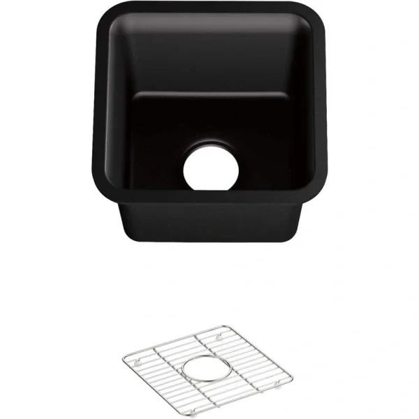 KOHLER Cairn Matte Black Granite Composite 16 in. Undermount Bar Sink