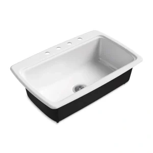 KOHLER Cape Dory 33 in. Drop-in Single Bowl Cast Iron Kitchen Sink with 4-Faucet Holes