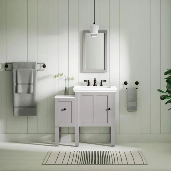 KOHLER Chambly 12.125in. Single Sink Freestanding Mohair Grey Bath Vanity with Stone Stone Top Unassembled