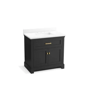 KOHLER Charlemont 36.97in. Single Sink Freestanding Ferrous Grey Bath Vanity with White Quartz Top Assembled