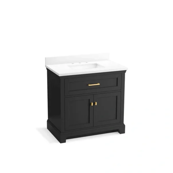 KOHLER Charlemont 36.97in. Single Sink Freestanding Ferrous Grey Bath Vanity with White Quartz Top Assembled