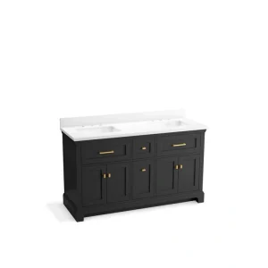 KOHLER Charlemont 60.75in. Double Sink Freestanding Ferrous Grey Bath Vanity with White Quartz Top Assembled