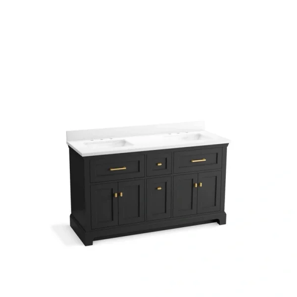 KOHLER Charlemont 60.75in. Double Sink Freestanding Ferrous Grey Bath Vanity with White Quartz Top Assembled