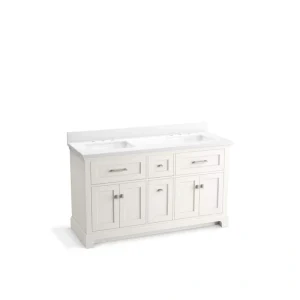 KOHLER Charlemont 60.75in. Double Sink Freestanding White Bath Vanity with White Quartz Top Assembled