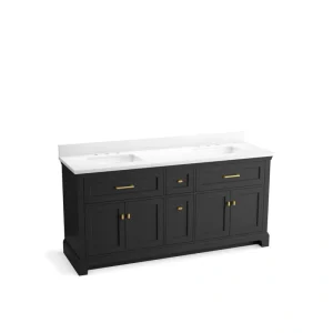 KOHLER Charlemont 73.75in. Double Sink Freestanding Ferrous Grey Bath Vanity with White Quartz Top Assembled