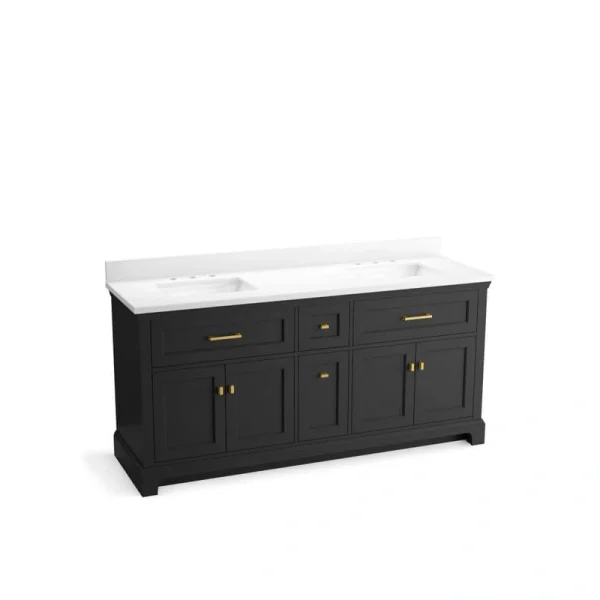 KOHLER Charlemont 73.75in. Double Sink Freestanding Ferrous Grey Bath Vanity with White Quartz Top Assembled