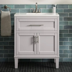 KOHLER Chesil 30in. Single Sink Freestanding Atmos Grey Bath Vanity with Bianco Bella Quartz Top Assembled