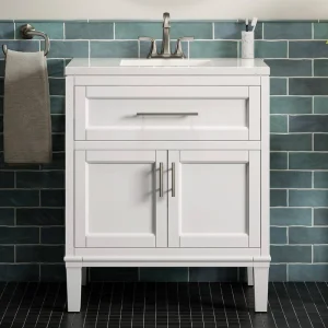 KOHLER Chesil 30in. Single Sink Freestanding White Bath Vanity with Bianco Bella Quartz Top Assembled
