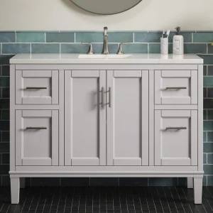 KOHLER Chesil 48in. Single Sink Freestanding Atmos Grey Bath Vanity with Bianco Bella Quartz Top Assembled