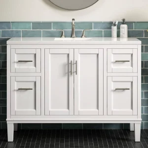 KOHLER Chesil 48in. Single Sink Freestanding White Bath Vanity with Bianco Bella Quartz Top Assembled