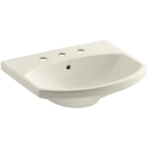 KOHLER Cimarron 3-5/8 in. Vitreous China Pedestal Sink Basin in Biscuit with 8 in. Centers with Overflow Drain