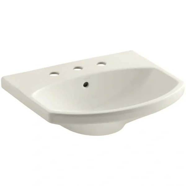 KOHLER Cimarron 3-5/8 in. Vitreous China Pedestal Sink Basin in Biscuit with 8 in. Centers with Overflow Drain