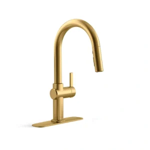 KOHLER Clarus Single Handle Pull Down Sprayer Kitchen Faucet in Vibrant Brushed Moderne Brass