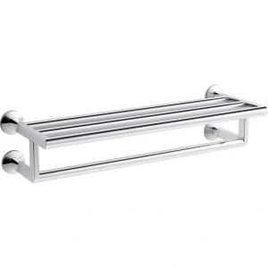 KOHLER Components 24 in. W x 6.38 in. H x 8.81 in. D Metal Rectangular Hotelier Shelf in Polished Chrome